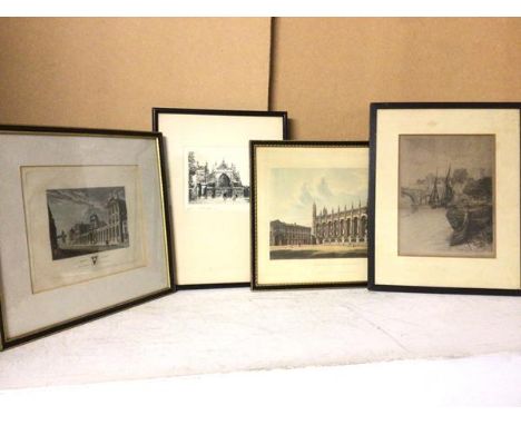 Bridge over a River, etching, signed indistinctly (23cm x 18cm), Edward Cherry, etching and two coloured prints, Queen's Coll
