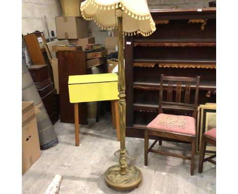 A gilded and marbled finish fluted floor lamp and shade raised on circular moulded base (154cm base: 33cm)