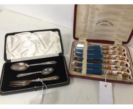 A presentation set of London silver utensils including fork and two spoons, in original Edward &amp; Sons, Glasgow box (combi