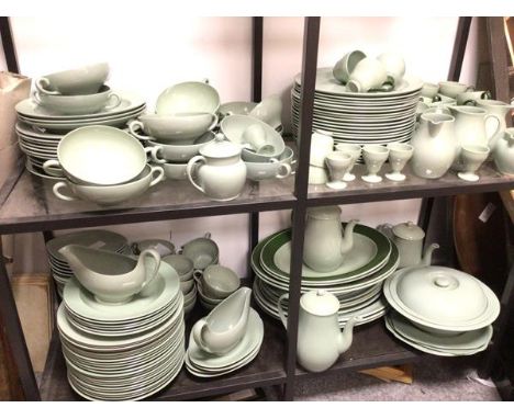 A large part Wedgwood Etruria dinner service, Celadon pattern, includes twenty two dinner plates (25cm), side plates, soup bo