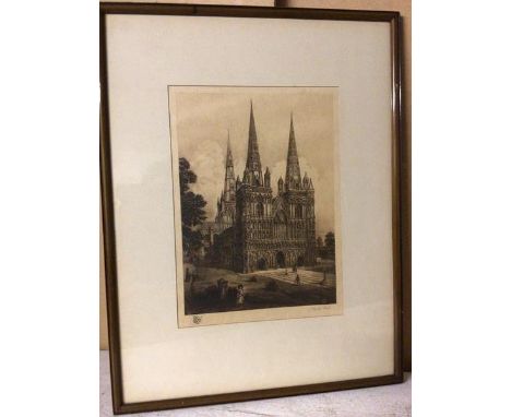 Charles Bird RE, Lichfield Cathedral, etching, signed bottom right (30cm x 22cm)