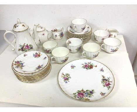 A Royal Worcester Roanoke pattern part tea and coffee service with six coffee cups (one with hairline crack), coffee pot, tea