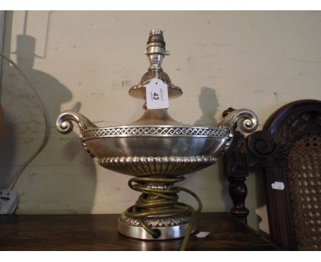 A Silver Plated Table Lamp In the form of A Two Handled Urn