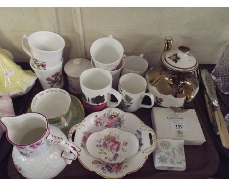 A Tray containing Coalport Caughley Mask Head Jug, June Time Dishes etc