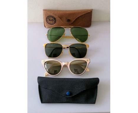 A pair of vintage Ray Ban B&amp;L Aviator 58 16 gilt framed sunglasses with original case, logo to lens, stamped to frame; a 