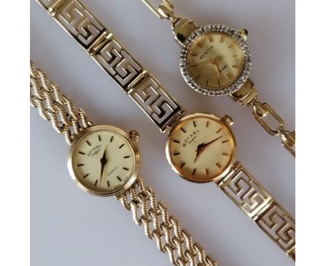 Three mid-century ladies dress watches, two by Rotary, the other Austin, one battery operated, two manual, all with 9ct gold 