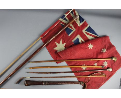 Miscellaneous Sticks; including one walking stick, three swagger sticks, one riding crop, one truncheon and one Australian fl