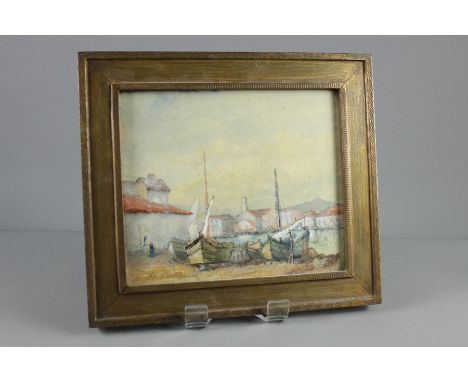 Two Italian Watercolours, the first&nbsp; a 'View of a Bridge' and 'Fishing Boats on the Beach, approx 26 x 27 cms, framed an