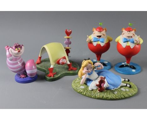 Walt Disney Porcelain 'Alice in Wonderland' Characters, figures include Alice &amp; Dinah 'Riverbank Reverie'; Twiddle Dee &a