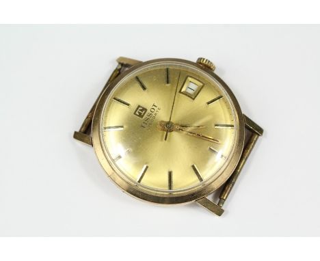 A Gentleman's Vintage 9ct Tissot Visodate Wrist Watch. The watch having a gold dial with baton numerals and date aperture, mo