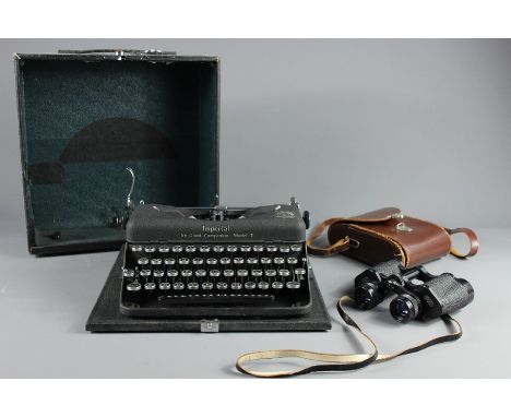 A Vintage Imperial Model 6 Typewriter, together with Carl Zeiss Jena 8 x 30w Binoculars, in the original brown leather case. 