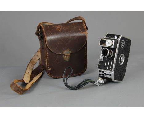 A Vintage Bolex Paillard Cine Camera, contained in the original stitched leather case.&nbsp;