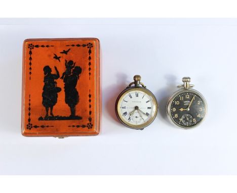 A Vintage Ligersol Leader Radiolite Open Face Pocket Watch, the pocket watch having a black face with numeric dial with subsi