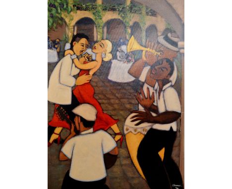AFTER MARSHA HAMMEL, a limited edition print of a couple dancing to a jazz band 5/195, signed and numbered in pen by the arti