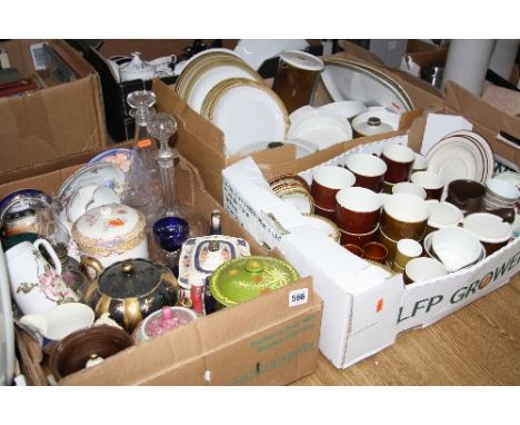 THREE BOXES OF CERAMICS AND GLASSWARE, including Poole dinner wares, 19th and 20th Century pottery, etc (3 boxes)