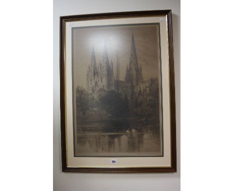 AFTER C.O.MURRAY, 'The Minster Towers, Lichfield Cathedral', a monochrome print, 69.5cm x 46cm, framed and glazed. 