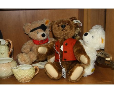 FOUR UNBOXED MODERN STEIFF COLLECTORS BEARS, cuddly soft plush Pirate bear (672828), height approximately 28cm, 'Lotte' (1114