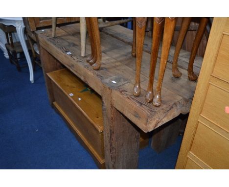 A PINE WORK BENCH, approximate size width 167cm x depth 69cm x height 78cm