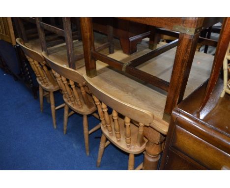 A LIGHT OAK REFECTORY TABLE, approximate size width 168cm x depth 98cm x height 74cm and four beech chairs (5)