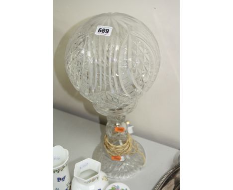 A CUT GLASS TABLE LAMP, height approximately 42cm