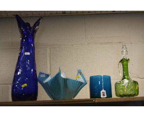 A SMALL GROUP OF ART GLASS, to include an Ekenas glass vase signed by John-Owar Lake and a large post war Czech glass vase in