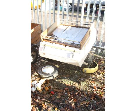 A FIBRE GLASS COVER TRAILER, on steel frame with light bars and electrics, approximate length 125cm x width 92cm