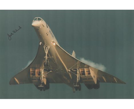 Concorde John Lidiard 1st Passenger Flight SEO 1976 signed 12 x 8 colour photo. Super image with dropped snoop nose. By the e