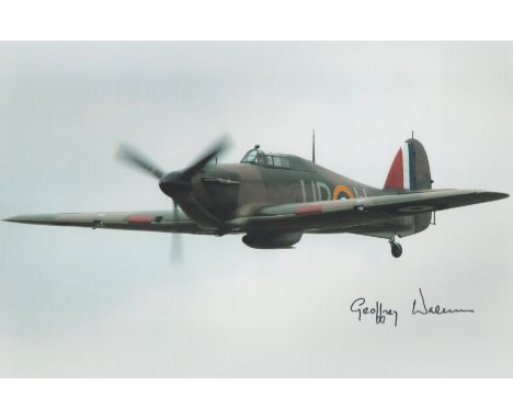Geoffrey Wellum Battle of Britain WW2 RAF fighter pilot signed Hurricane photo. 12 x 8 colour hand signed photo. Squadron Lea