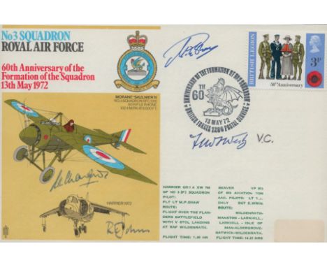 Great War Victoria Cross winner Air Cdre Fred West VC signed with 3 other 3 sqn commanders on rare variety cover. On 12 Augus
