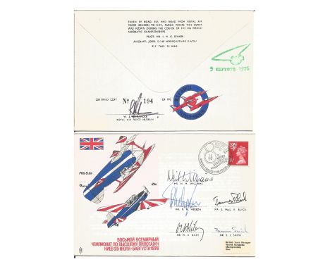 World Aerobatics Air Display cover, flown and signed by five team members. Signed by Mr N M Williams, Mr B E Smith, Mr M A Ri