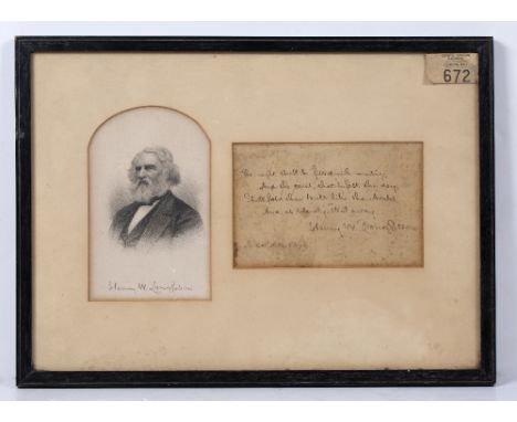LONGFELLOW, Henry Wadsworth, 1807-1882. American Poet. Stanza Eleven from The Days in Done, M/s. in black ink. Signed and dat