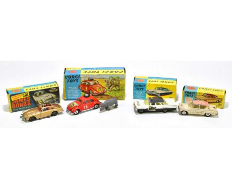 CORGI; four boxed model vehicles comprising 261 Aston Martin DB5 Special Agent 007 James Bond, 256 Volkswagen 1200 in East Af