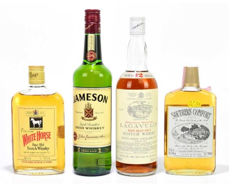 WHISKY; three bottles to include a single bottle Lagavulin Pure Isle Malt Scotch whisky aged 12 years, 75%, 75.7cl, together 
