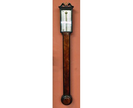 E W SMITH, LIVERPOOL; a late George III mahogany stick barometer with signed silvered dial, length 89cm