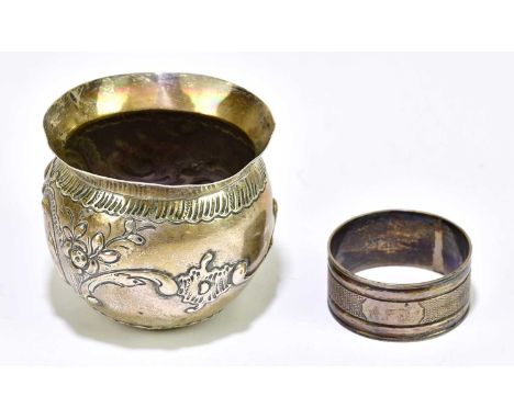 JOHN GEORGE SMITH; a Victorian hallmarked silver bowl, London 1897, and a hallmarked silver napkin ring, combined weight 3.12