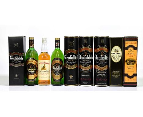 WHISKY; nine bottles of mixed Scotch whisky to include Glenfiddich Pure Malt Scotch whisky, a single bottle of Glen Grant Hig