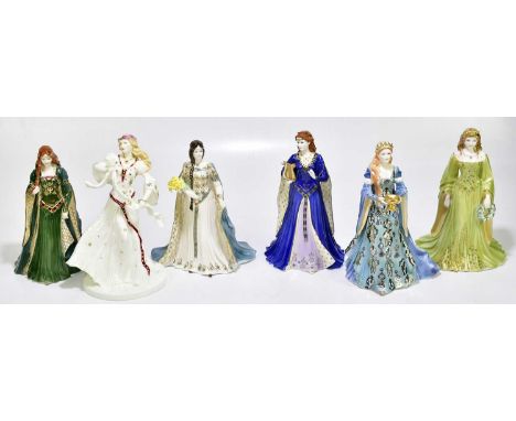 ROYAL WORCESTER; six figures comprising 'The Maiden of Dana' no.396/7500, 'Golden Girl of the May' no.396/7500, 'The Daughter