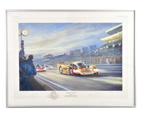 † ALAN FEARNLEY; a signed limited edition print, 'Andrettis at Le Mans', signed lower right, 662/850, also signed by Mario an