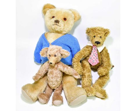 MERRYTHOUGHT; a limited edition plush bear wearing a collar and tie, 129/500, together with two further bears including a gro