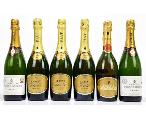 CHAMPAGNE; two bottles of Pierre Darcys Brut champagne, 12%, 750ml, together with four bottles Le Piat Demi-Sec sparkling win