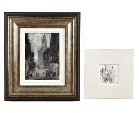 † DAVID ALDERMAN; acrylic on board, 'Manchester Town Hall From Mount Street', signed, inscribed and dated 2022 verso, 21 x 15