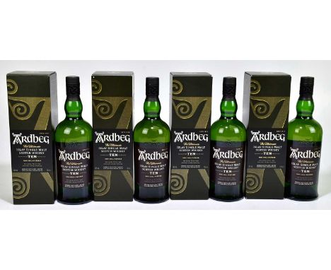 WHISKY; four bottles of Ardbeg Islay Single Malt Scotch whisky, aged 10 years, 46%, 700ml (4).Condition Report: Batch numbers