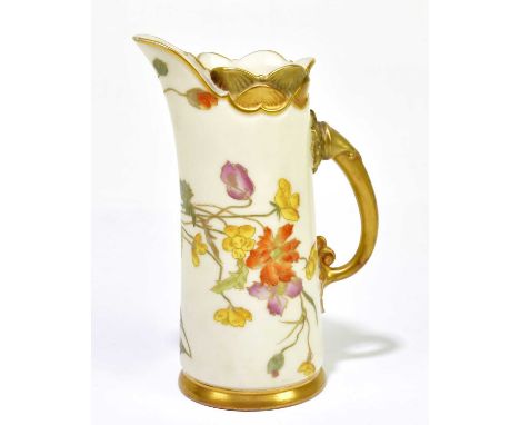 ROYAL WORCESTER; a jug, decorated with flowers, mark to base, height 15cm.