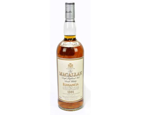 WHISKY; a single bottle of The Macallan Single Highland Malt Scotch whisky Elegancia 1991, 40%, 1l.