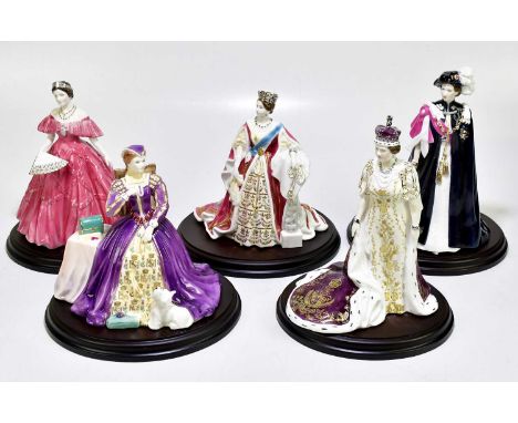 ROYAL WORCESTER: five figures comprising 'Queen Victoria' no.752/4500, 'A Tribute to her Gracious Majesty Queen Elizabeth, Th