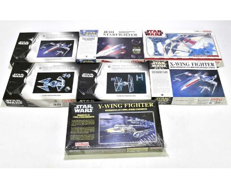 FINE MOLDS; seven boxed Star Wars model kits to include Snowspeeder, X-Wing Fighter, The Interceptor, The Fighter, etc.