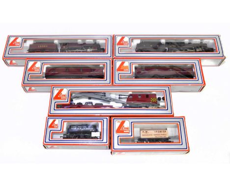 LIMA; two boxed locomotives and tenders together with two carriages, crane and two wagons (7).