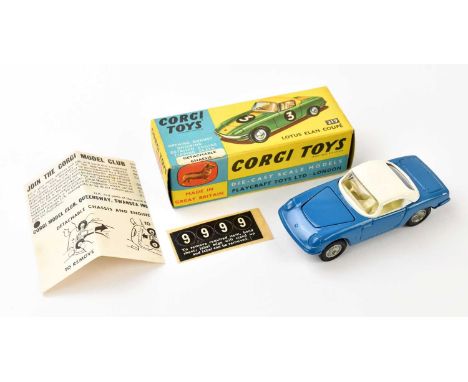 CORGI; a boxed model 319 Lotus Elan Coupe, with Corgi Model Club News and unused stickers for vehicle.