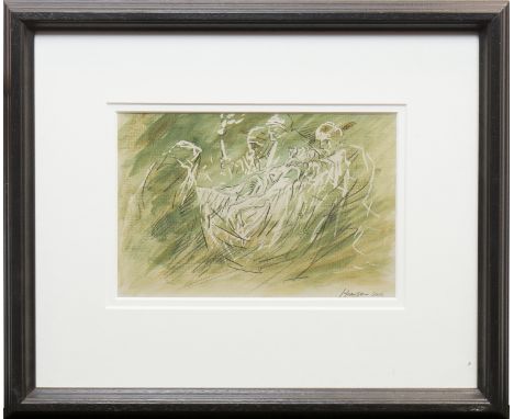 * PETER HOWSON OBE, CARRIED TO THE TOMB mixed media on paper, signed and dated 2012, further signed and titled verso20cm x 29