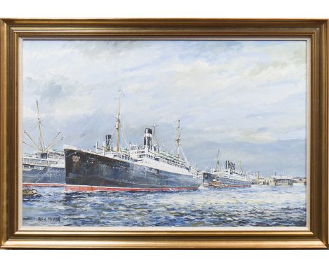 * ROBIN MILLER,SS ATHENIAoil on canvas board, signed49cm x 74cmFramedLabel verso: T & R Annan and Sons Ltd, 130 West Campbell